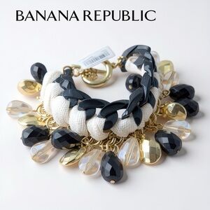 Banana Republic Charm Link Chain Toggle Black Gold Charm Bracelet NWT